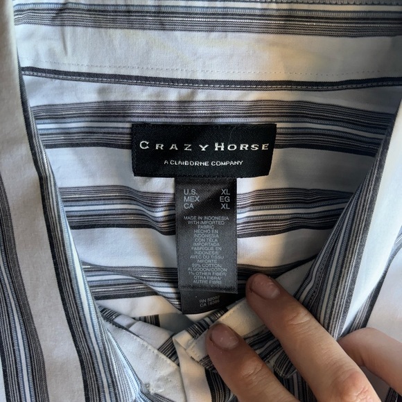 Crazy Horse Size XL Striped Silver & White Shiny Dress Shirt Button Down NWOT - Picture 10 of 16